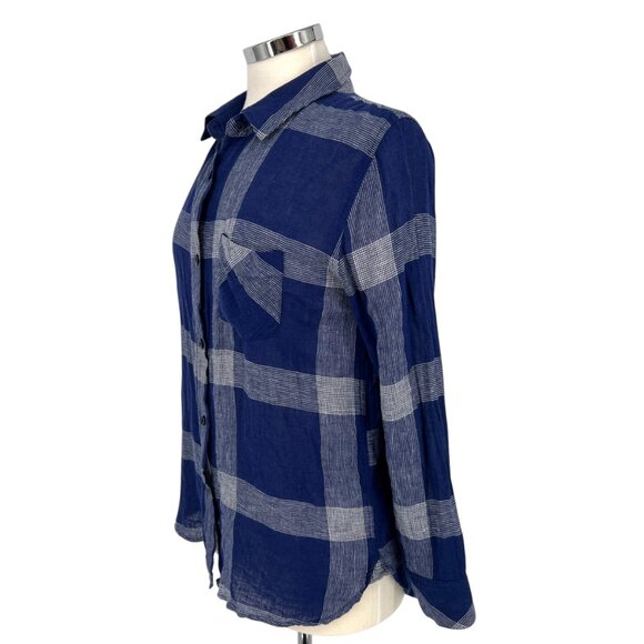 Rails Charli Linen Blend Button-Down Shirt Patriot Blue White Size Small - Picture 5 of 12